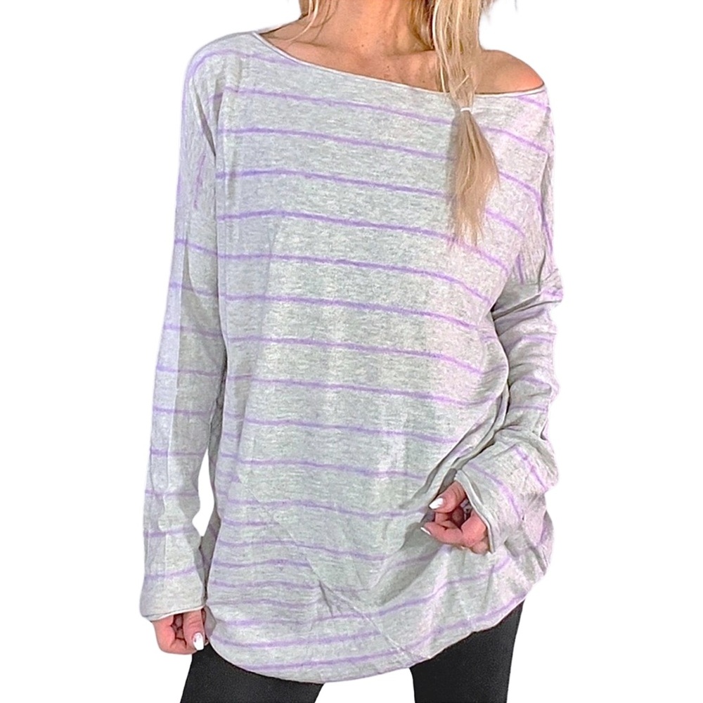 NWT*‎ LOU & GREY Lavender Striped Boat-Neck Sweater